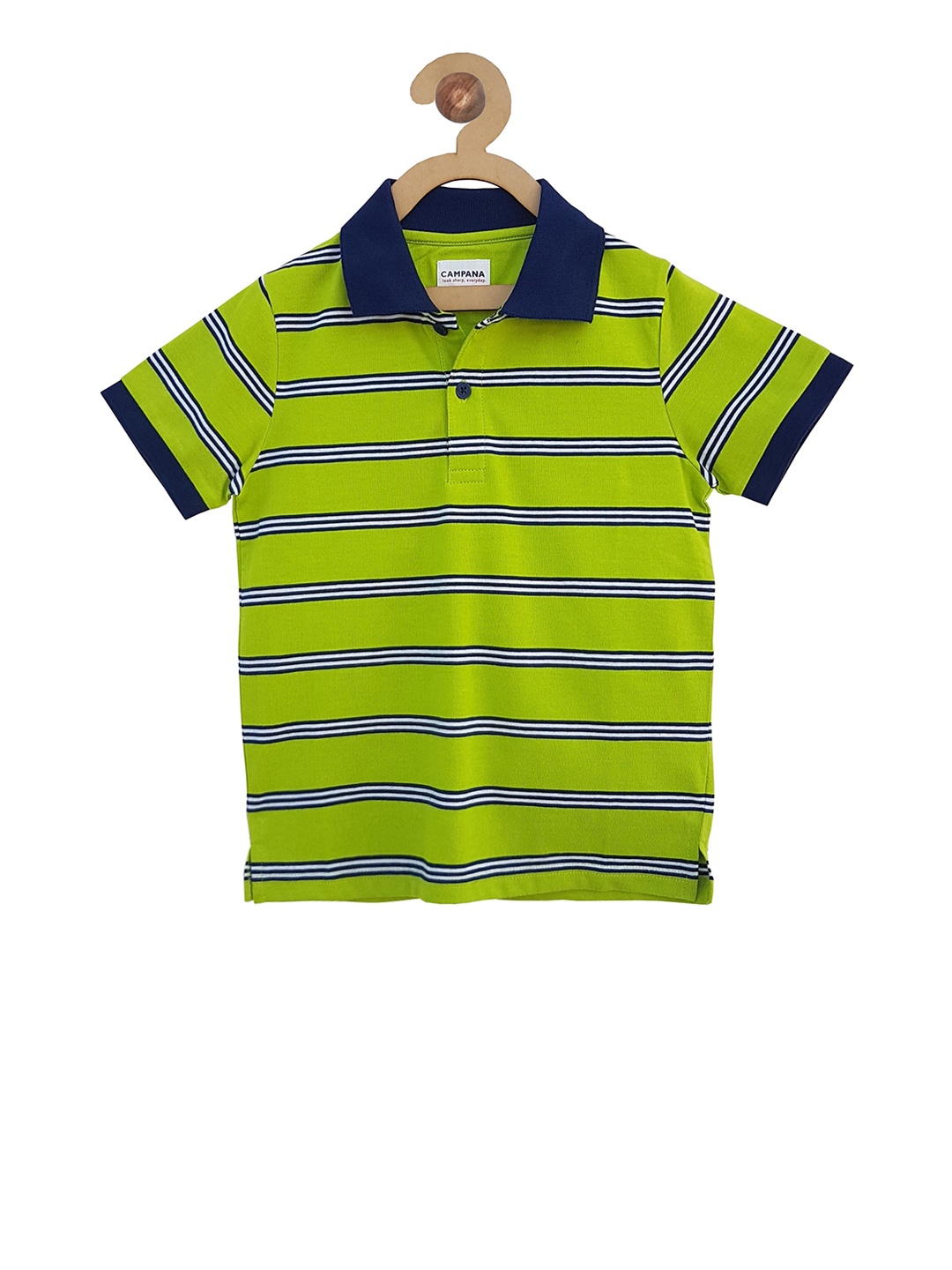 Campana Boys Green Striped Polo Collar T-shirt