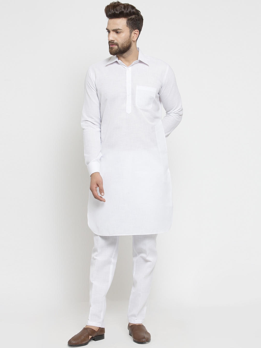 

TREEMODA Men White Solid Pathani Kurta with Pyjamas