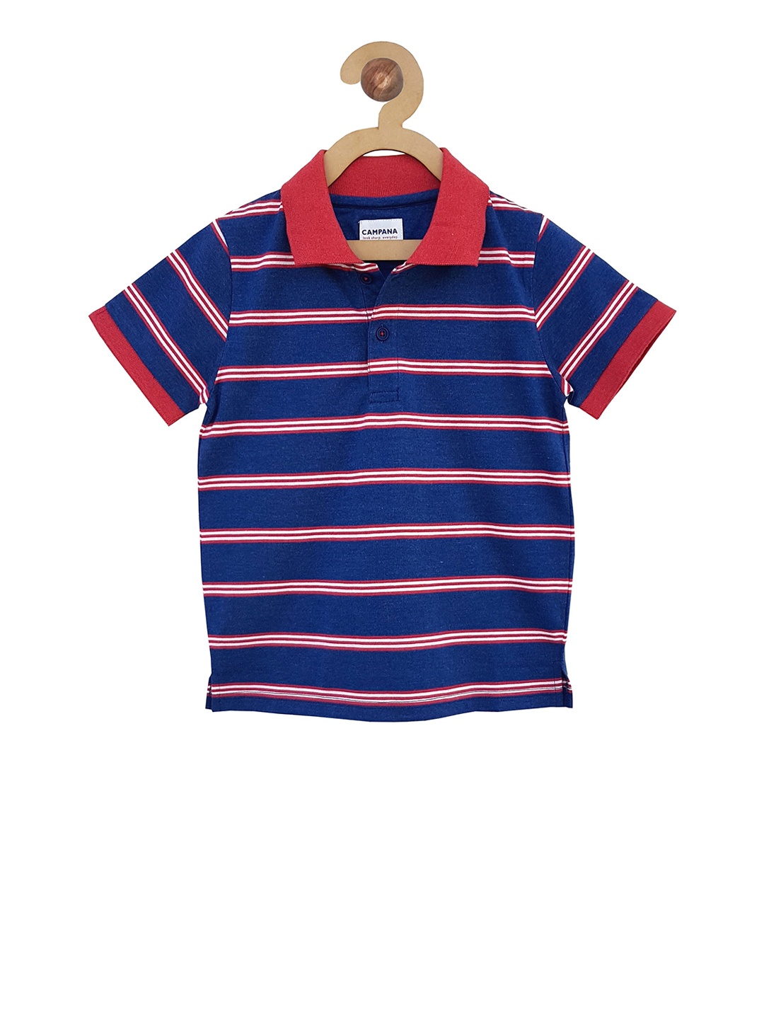 

Campana Boys Navy Blue Striped Polo Collar T-shirt