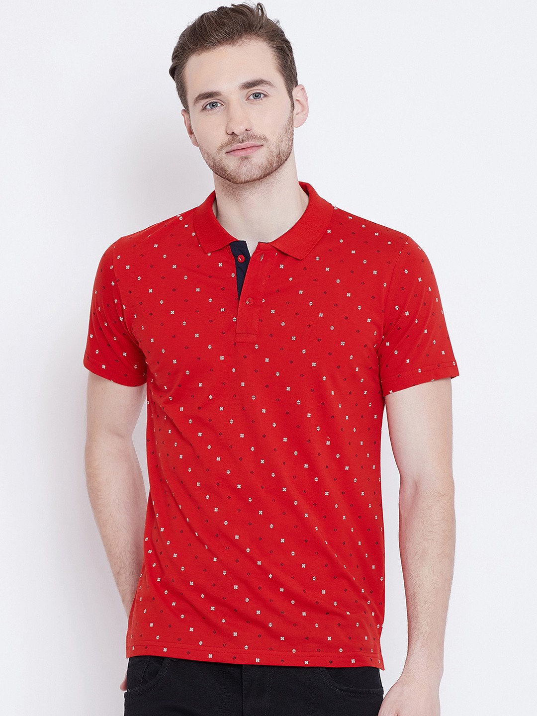 

Camey Men Red Printed Polo Collar T-shirt