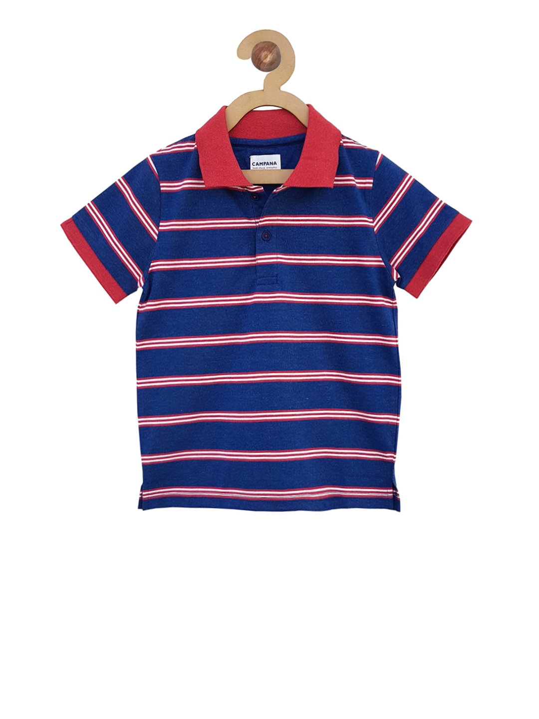 

Campana Boys Navy Blue Striped Polo Collar T-shirt