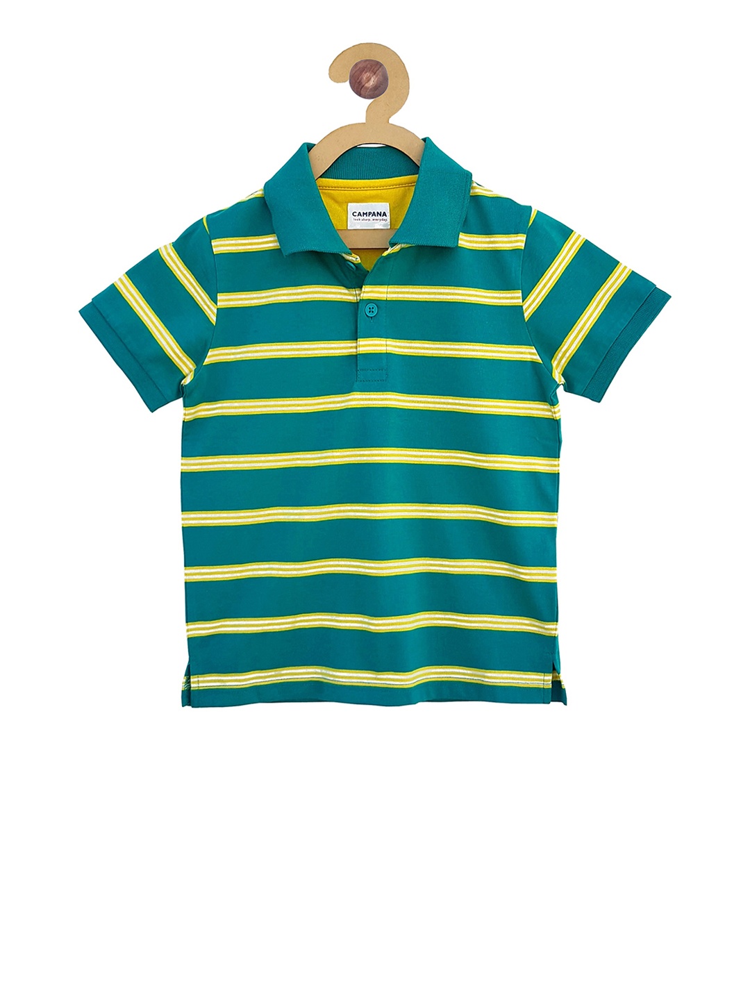

Campana Boys Green Striped Polo Collar T-shirt