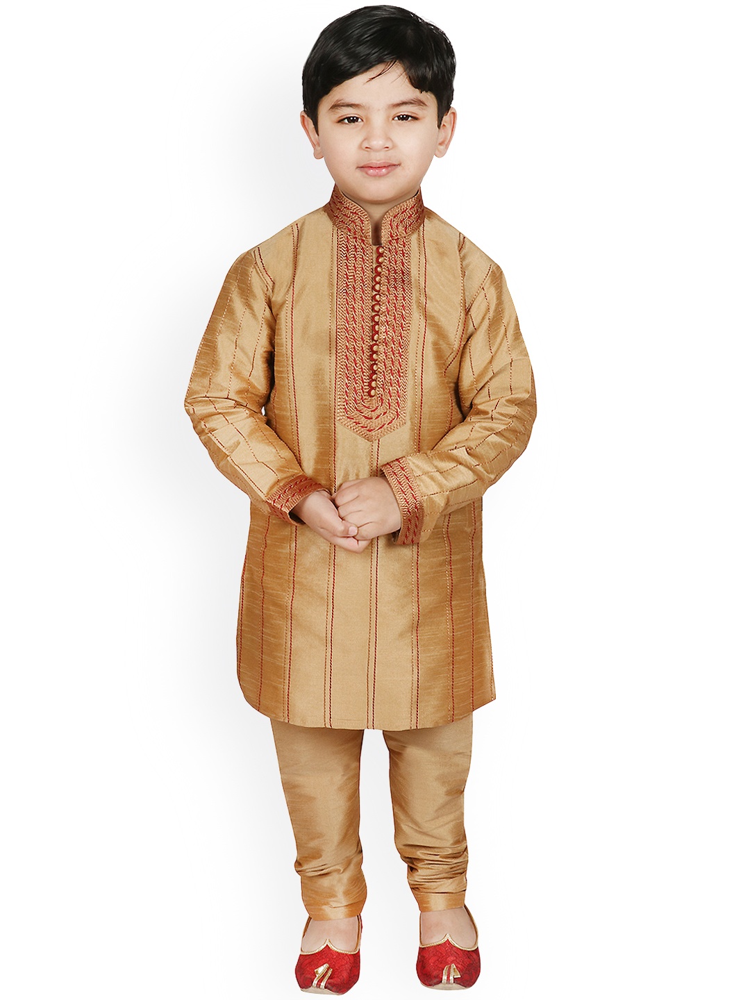 

SG YUVRAJ Boys Gold-Toned Striped Kurta with Pyjamas