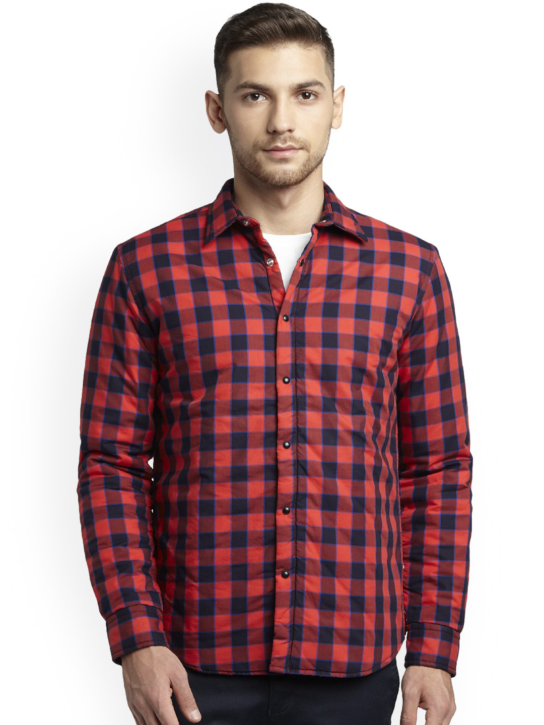 

Parx Men Red & Blue Slim Fit Checked Casual Shirt