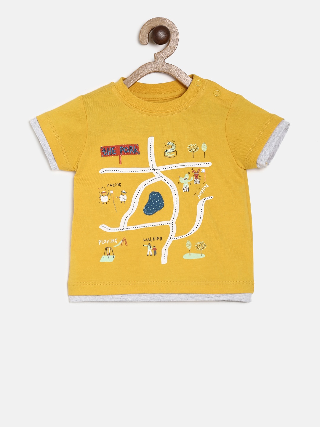 

MINI KLUB Boys Yellow Printed Round Neck Pure Cotton T-shirt