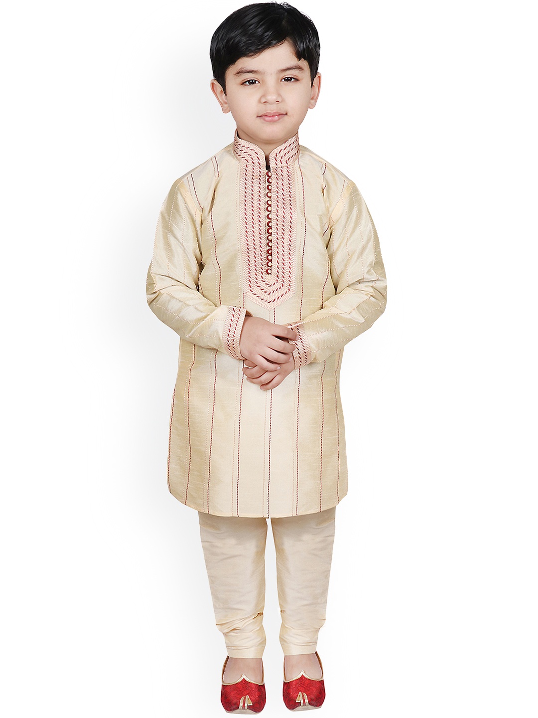 

SG YUVRAJ Boys Beige Striped Kurta with Pyjamas