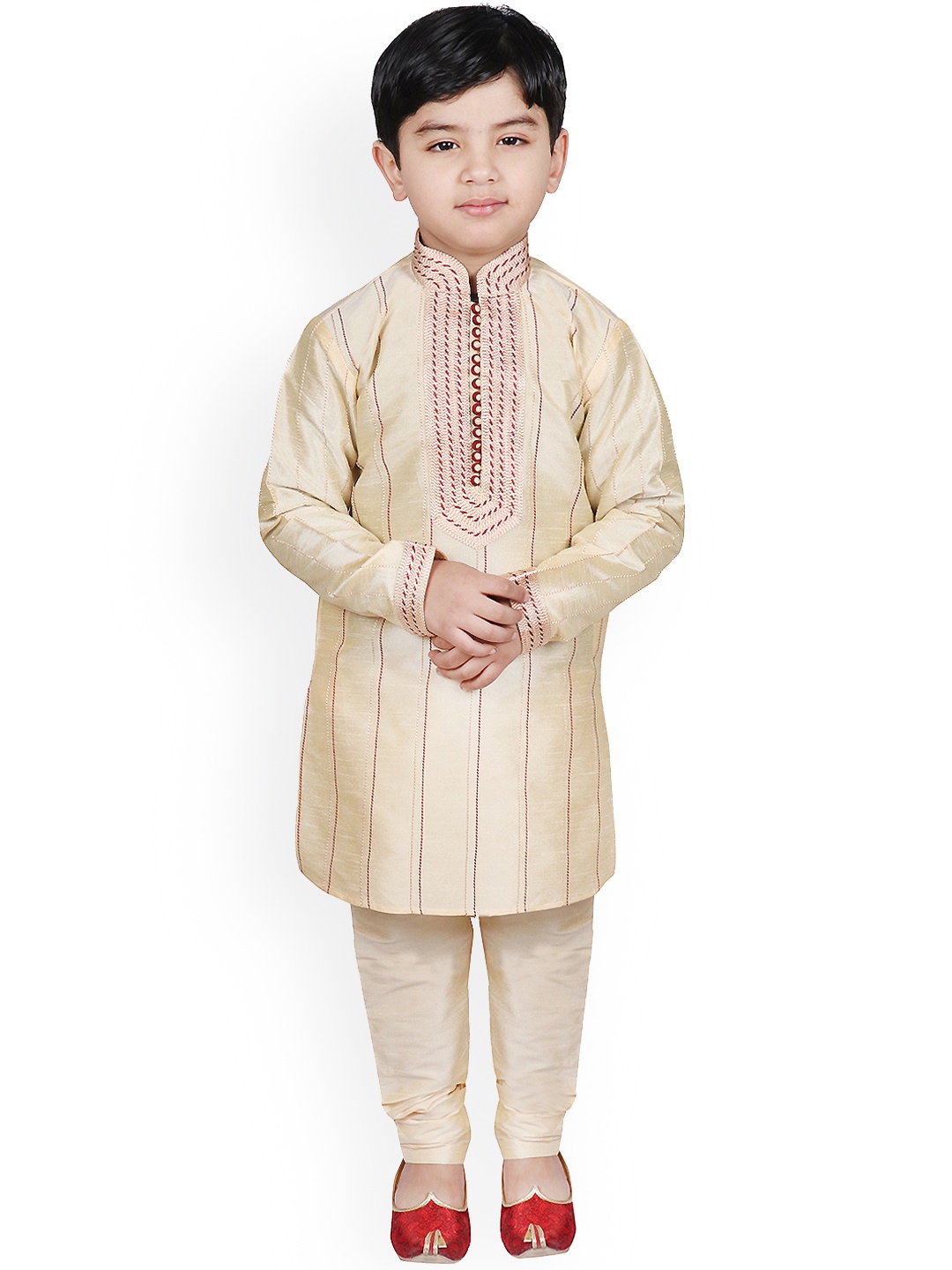 SG YUVRAJ Boys Beige Striped Kurta with Pyjamas