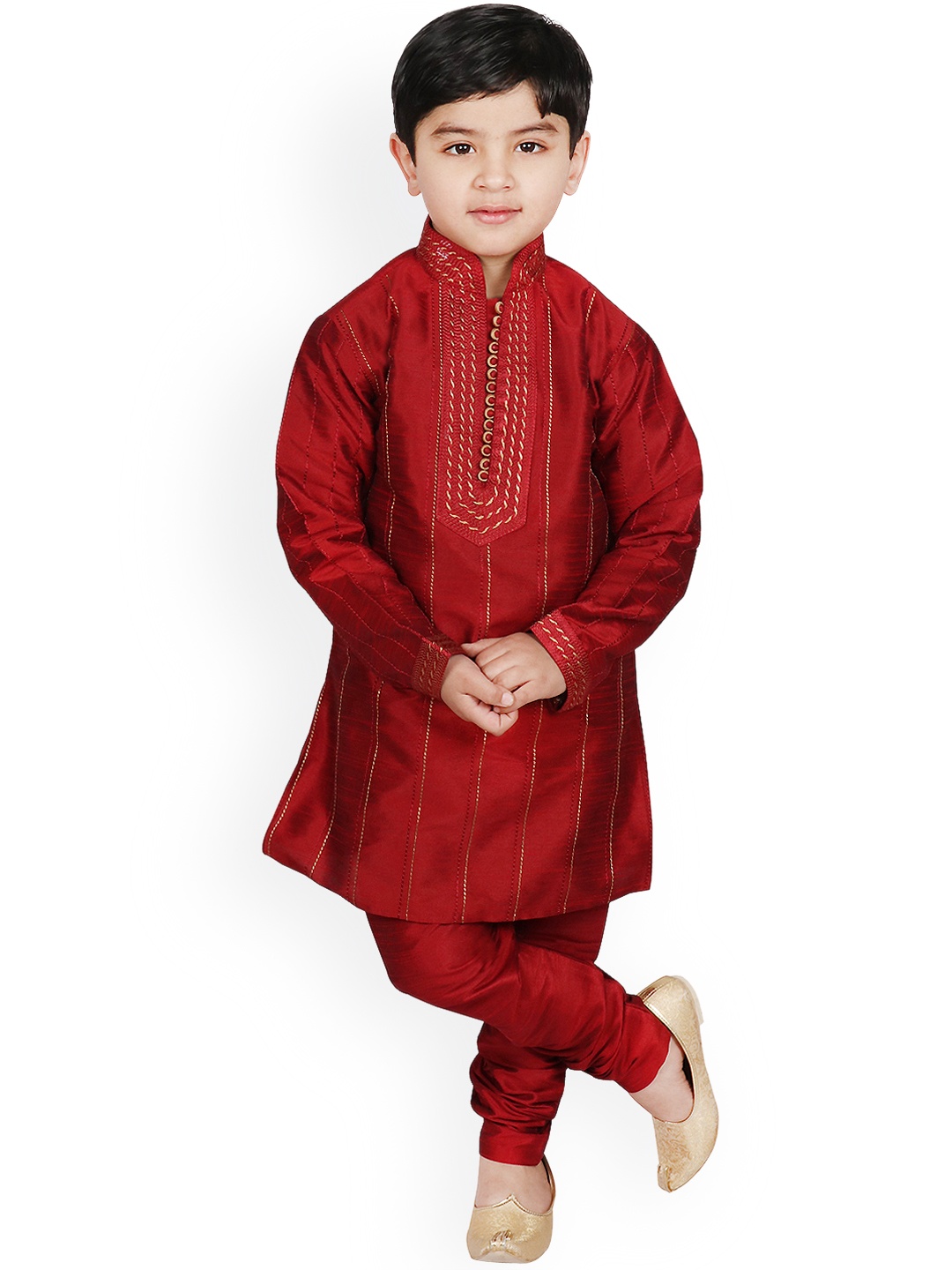 

SG YUVRAJ Boys Maroon Striped Kurta with Pyjamas