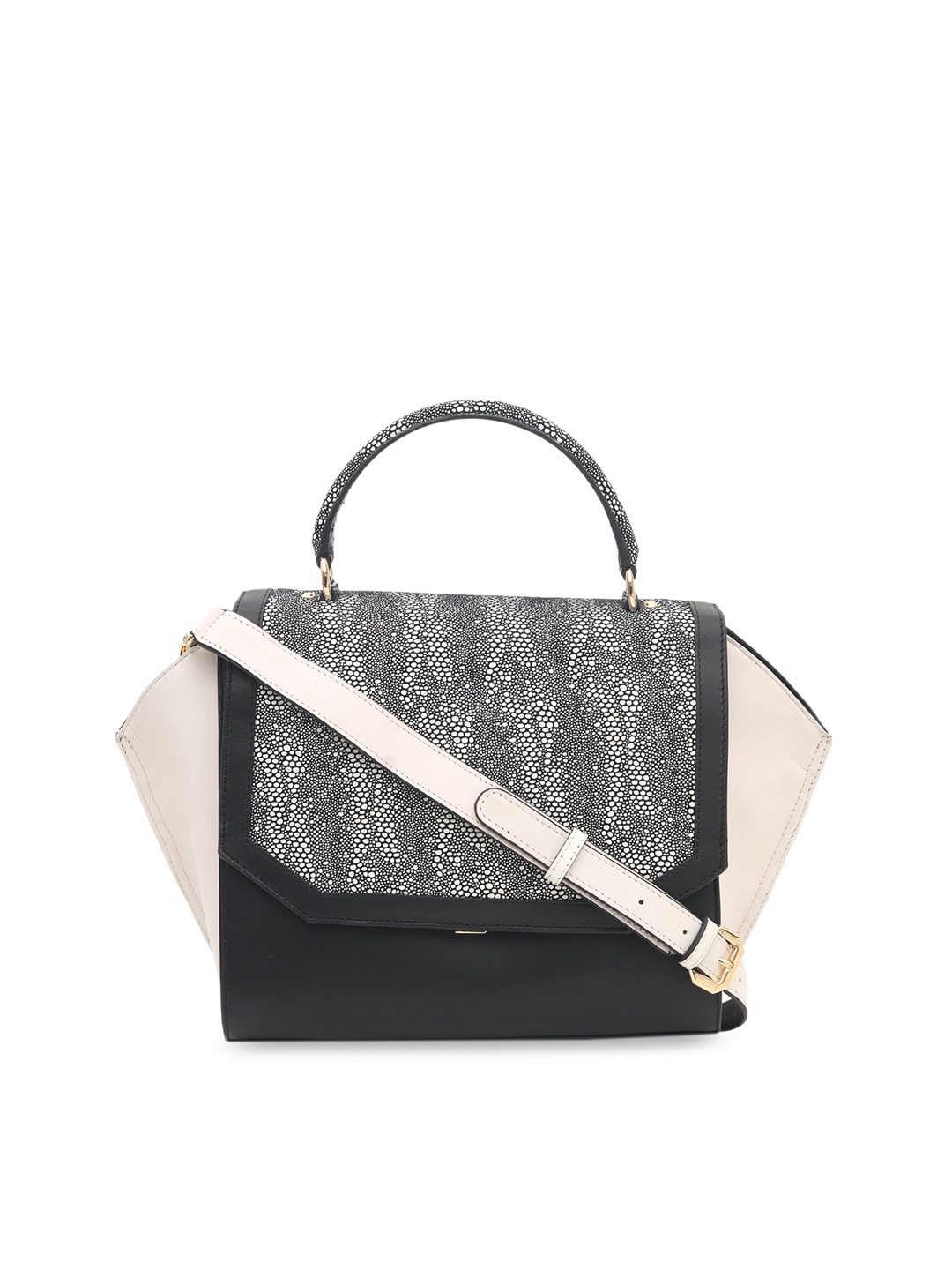 

Da Milano Black & White Leather Printed Satchel