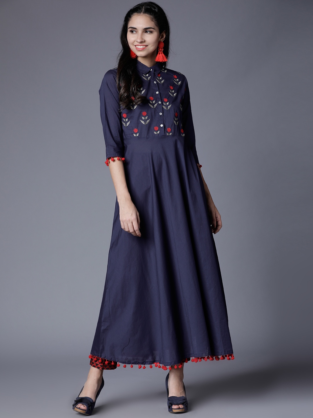 

Vishudh Women Navy Blue Yoke Design A-Line Kurta