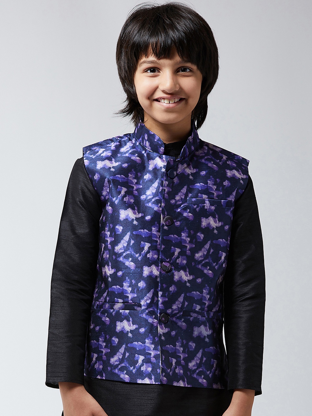 

SOJANYA Boys Navy Blue & Purple Printed Nehru Jacket