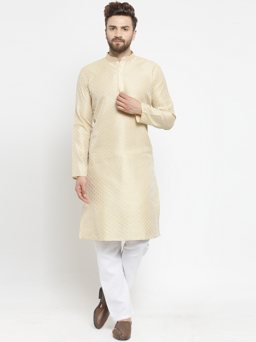 

TREEMODA Men Beige Self Design Kurta with Pyjamas