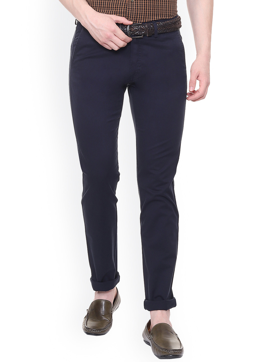 

Allen Solly Men Blue Slim Fit Self Design Regular Trousers