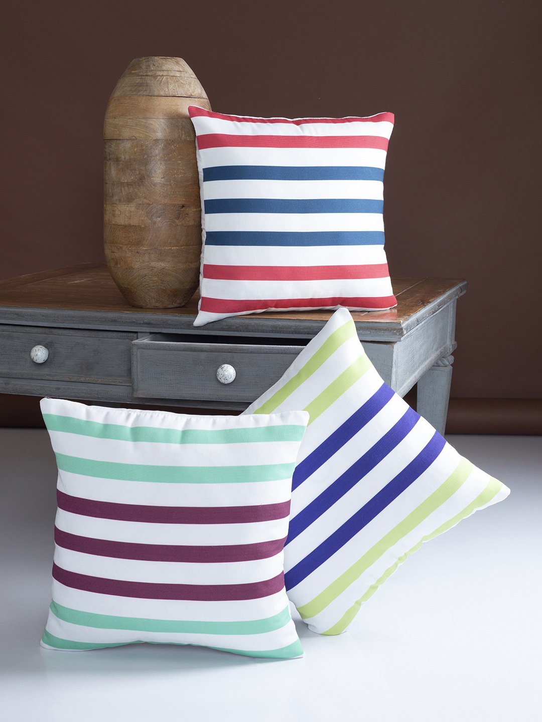 

Alina decor Off-White Set of 3 Striped Square Cushion Covers