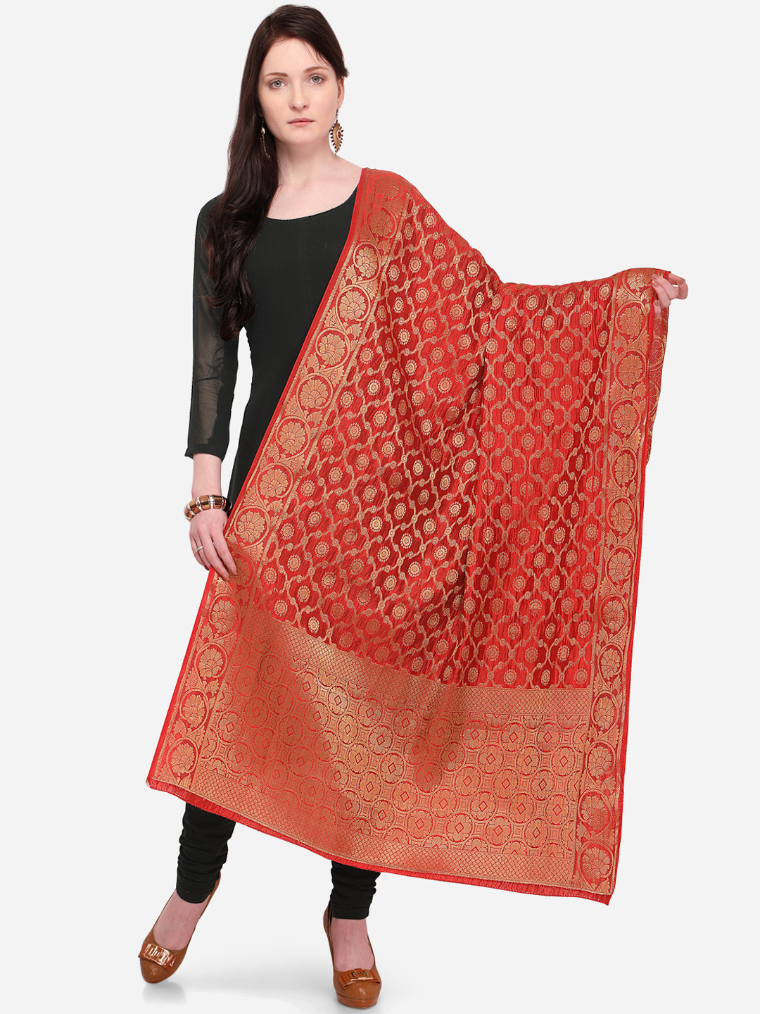 

mf Red Woven Design Dupatta