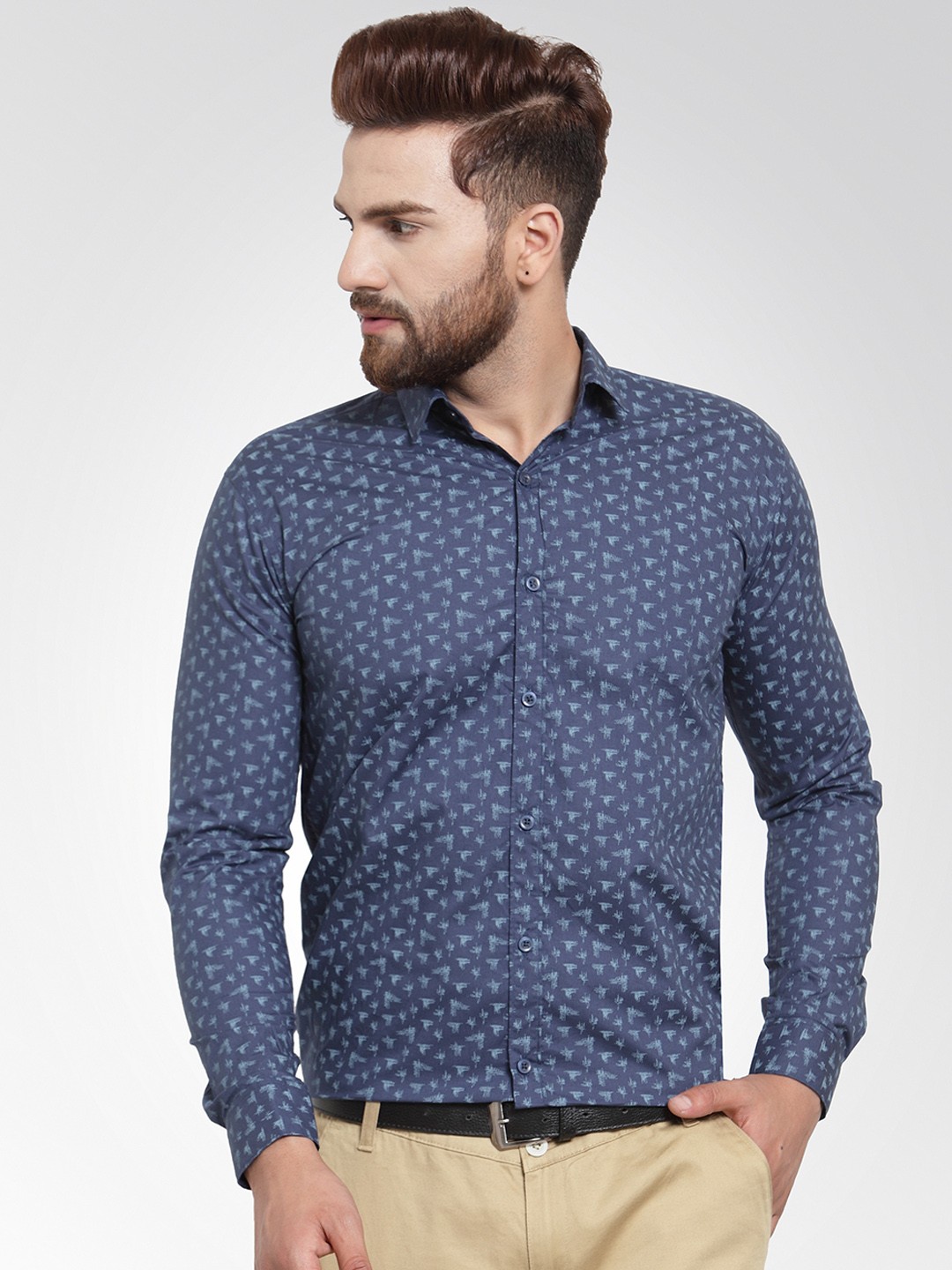 

JAINISH Men Navy Blue Classic Slim Fit Printed Formal Shirt