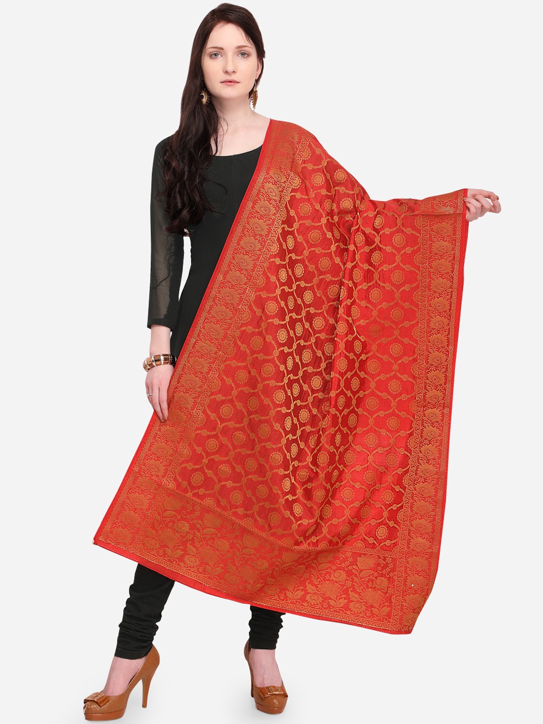 

mf Red Woven Design Dupatta