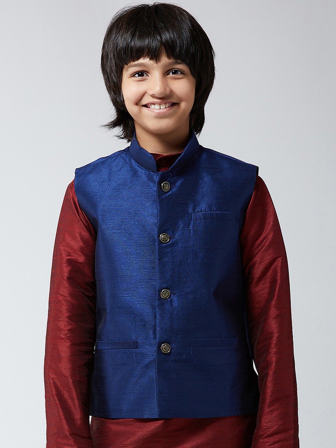 

SOJANYA Boys Navy Blue Solid Woven Nehru Jacket