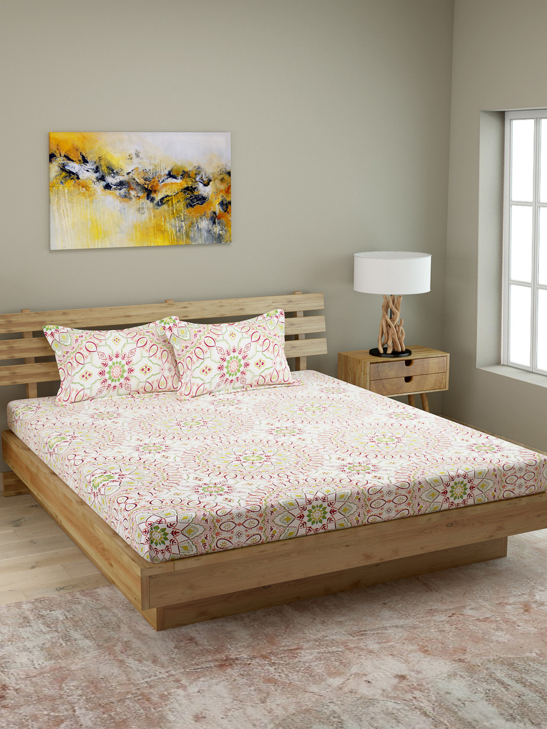 

ROMEE White Floral 144 TC Microfiber Queen Bedsheet with 2 Pillow Covers