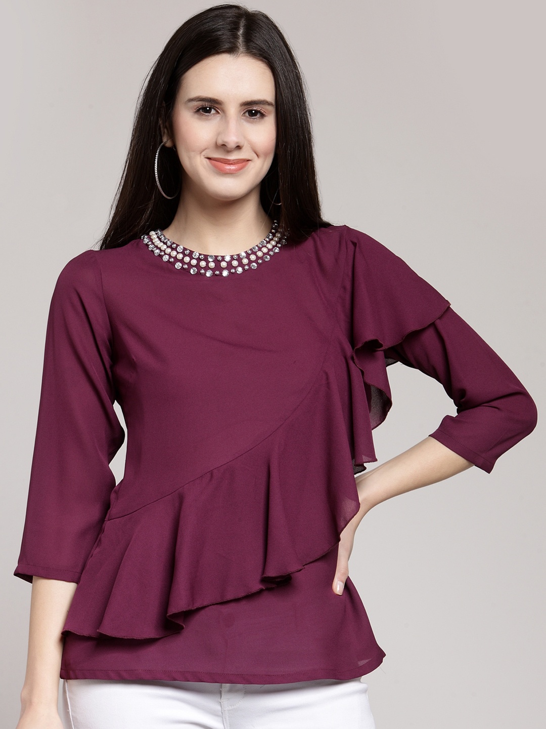 

plusS Studio Burgundy Ruffles Top