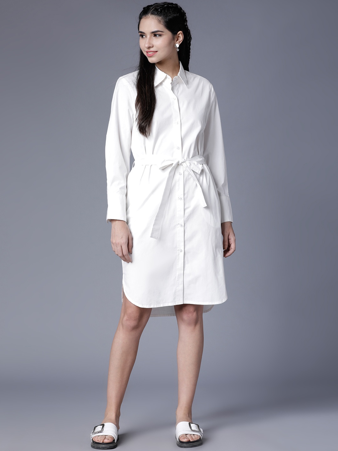 

Tokyo Talkies Women White Solid Shirt Dress