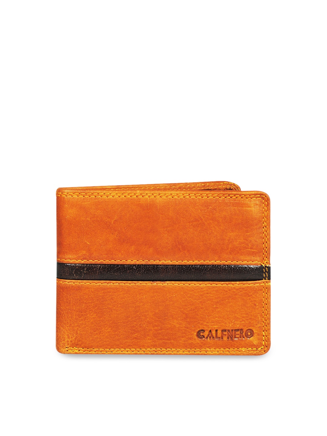 

CALFNERO Men Brown Solid Leather Two Fold Wallet