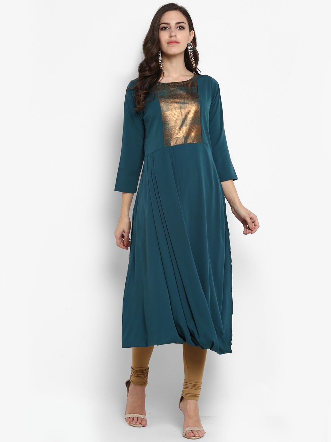 

Ahalyaa Women Sea Green Yoke Design A-Line Kurta
