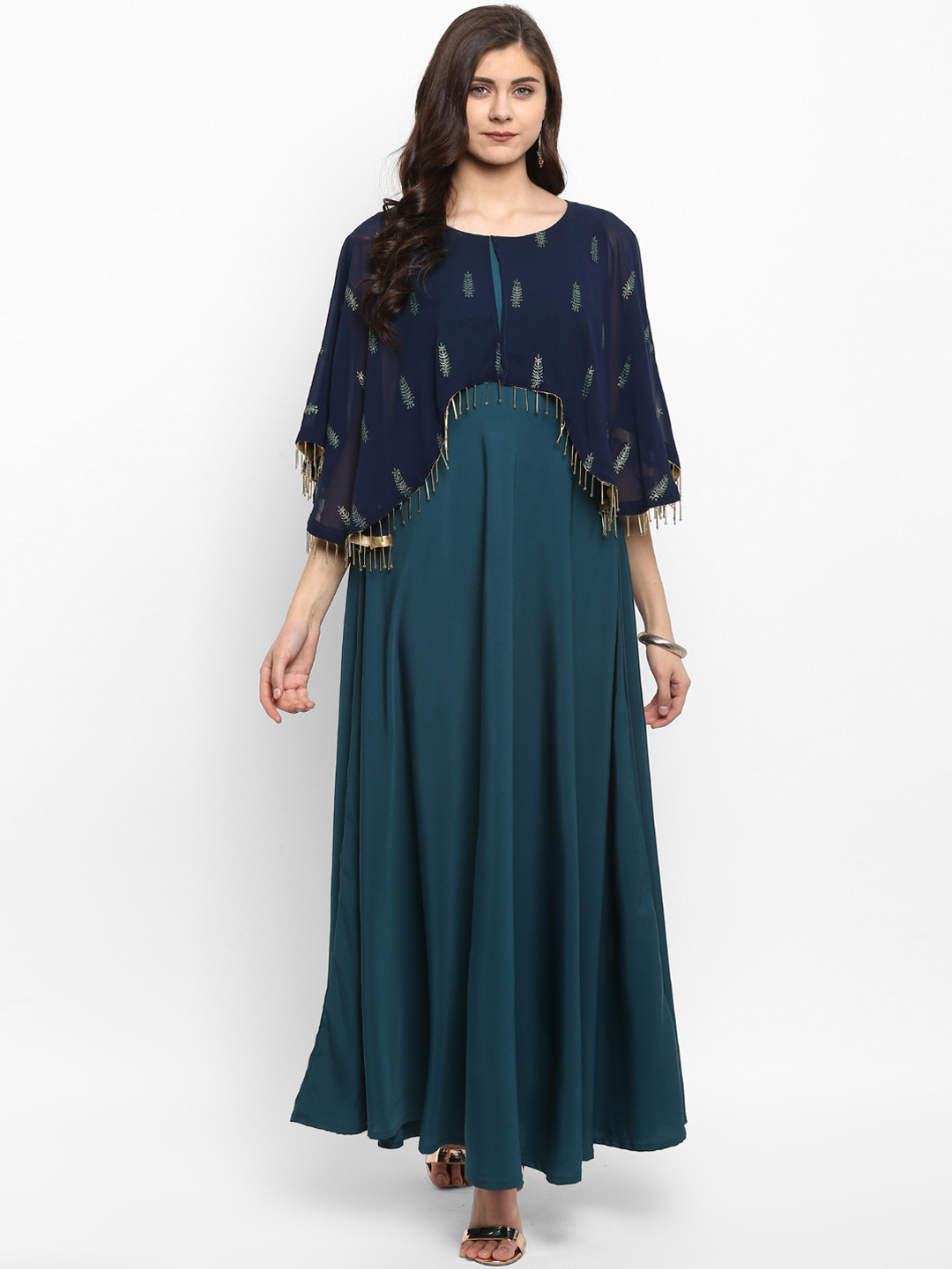 

Ahalyaa Women Blue & Sea Green Printed A-Line Kurta