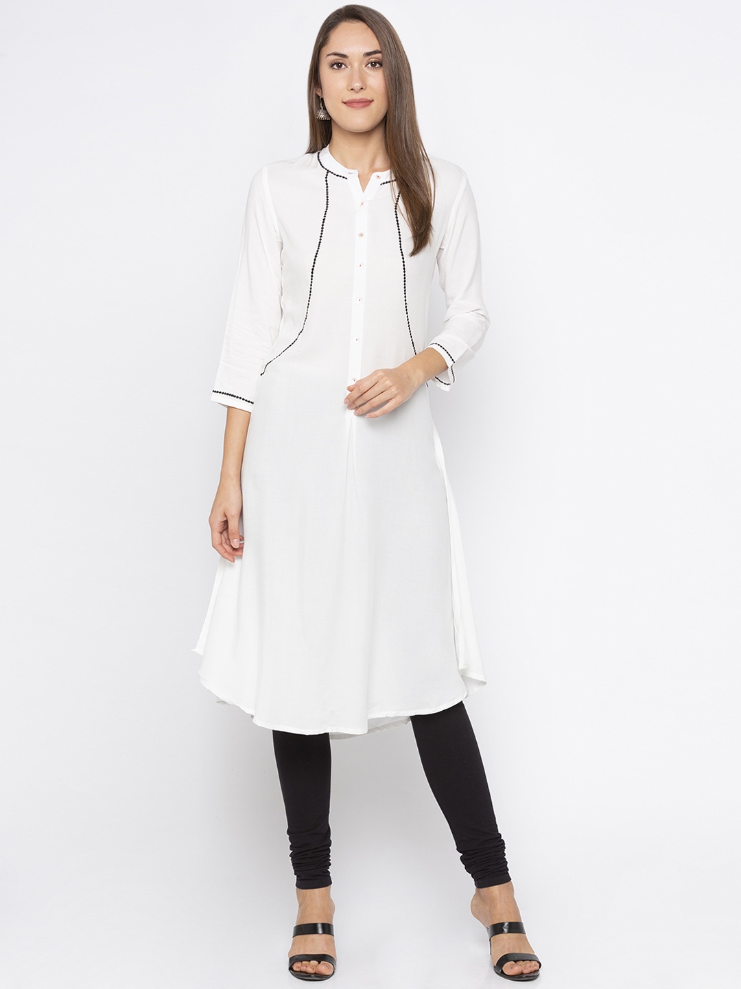 

Globus Women White Solid A-Line Kurta