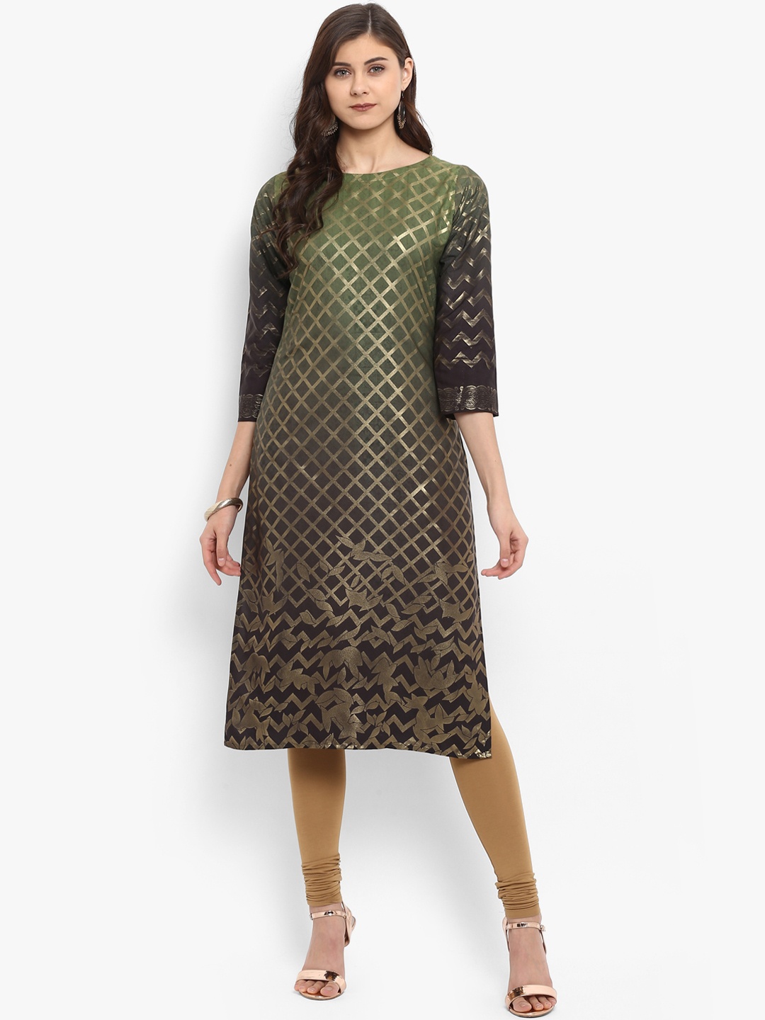 

Ahalyaa Women Olive Green Printed Straight Kurta