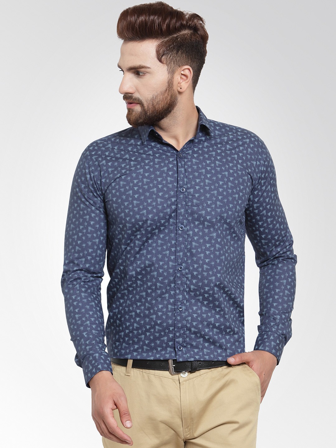 

JAINISH Men Navy Blue Classic Slim Fit Printed Party Shirt