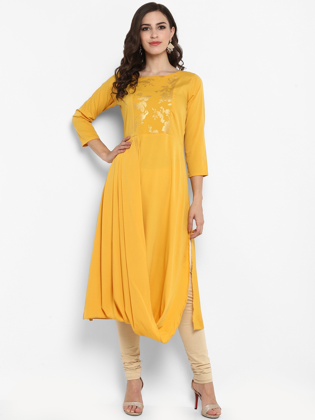 

Ahalyaa Women Yellow Printed Straight Asymmetric Kurta, Mustard