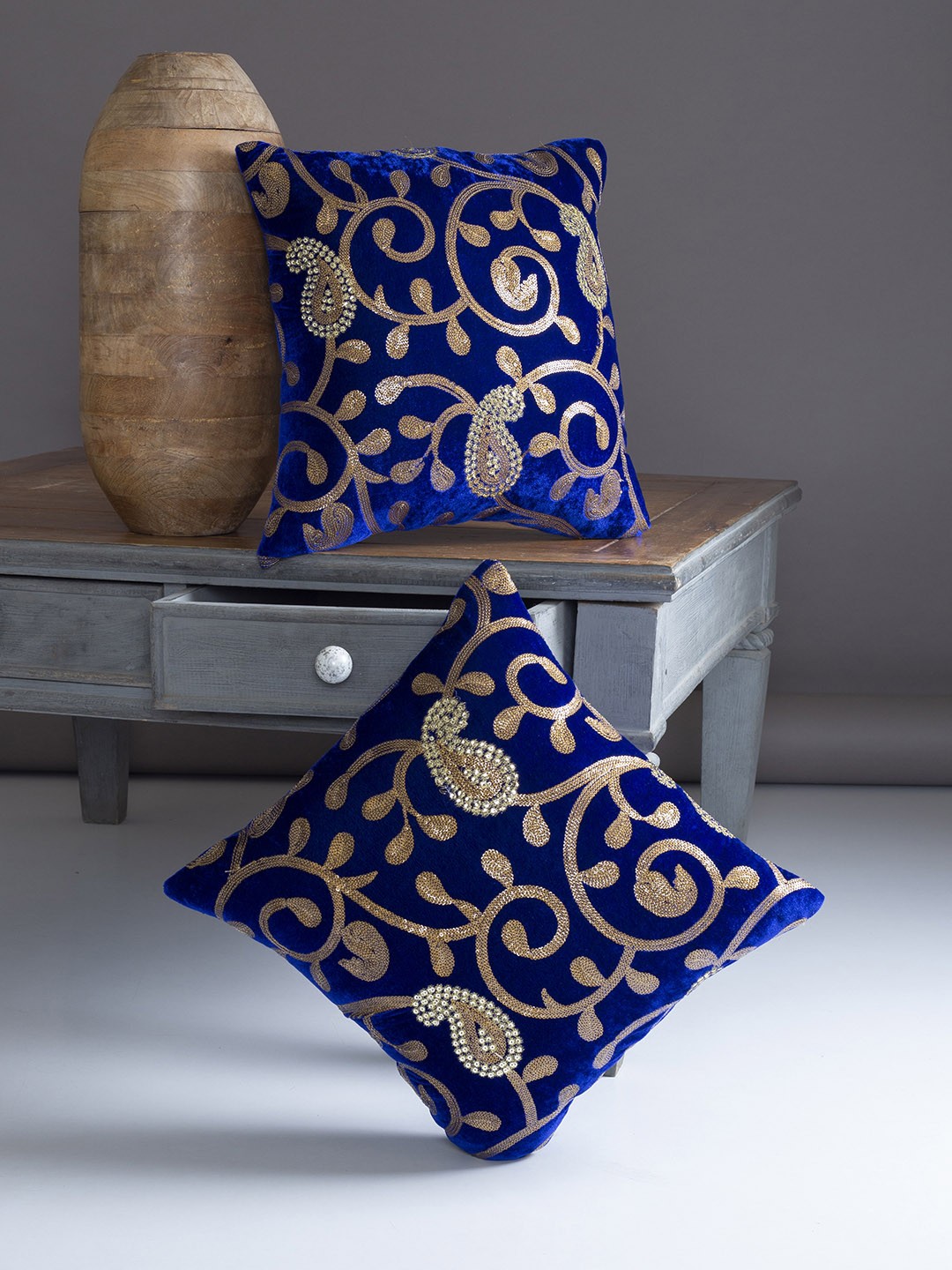 

Alina decor Blue Set of 2 Floral Square Cushion Covers