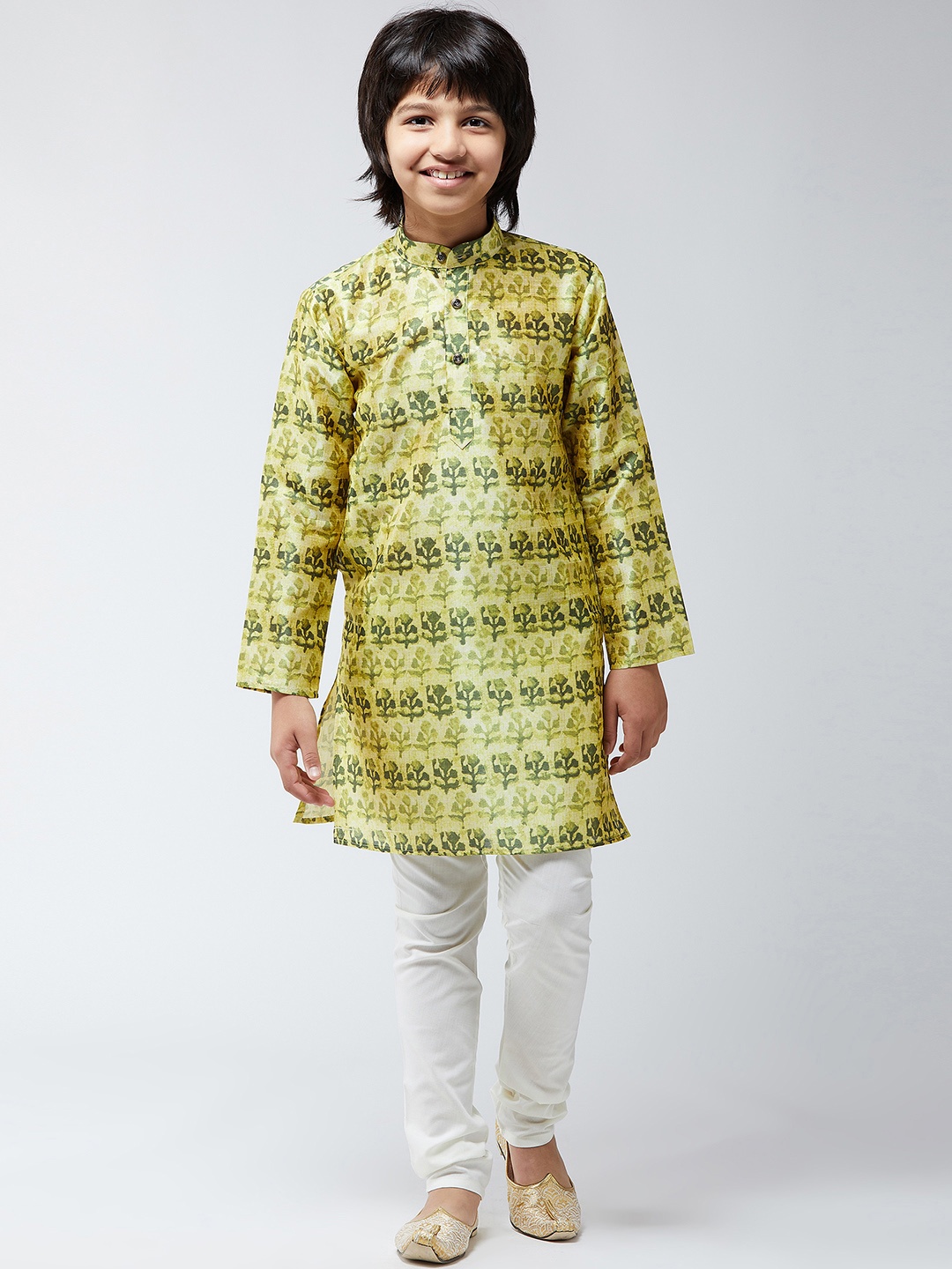 

SOJANYA Boys Lime Green & Off-White Printed Kurta with Churidar