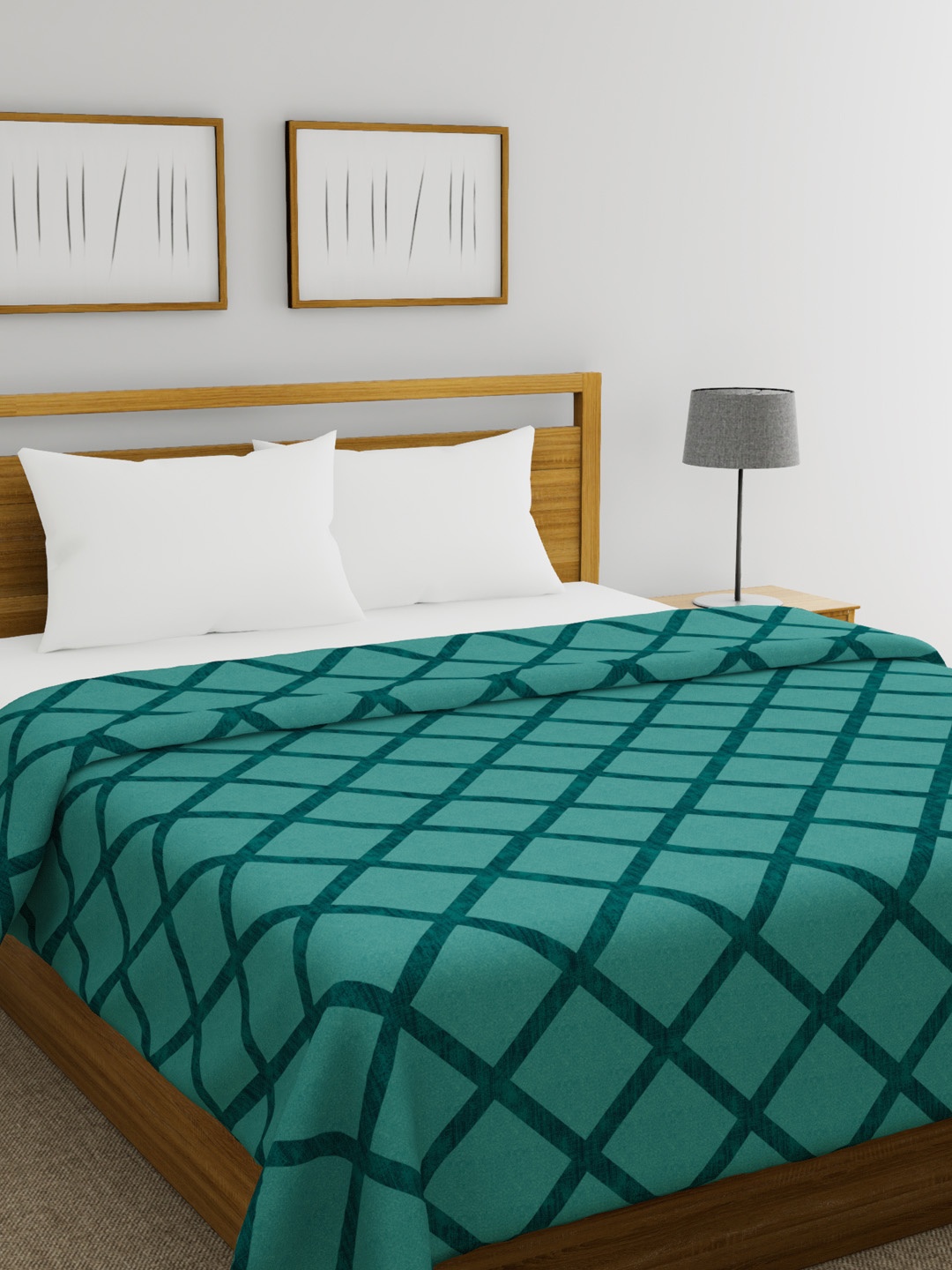 

BIANCA Green Checked AC Room 120 GSM Double Bed Comforter