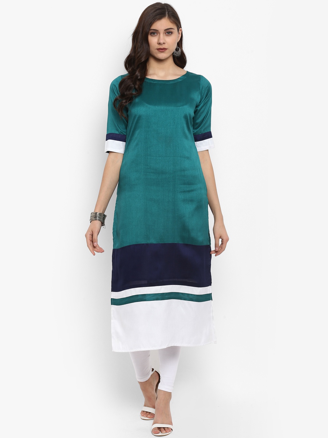 

Ahalyaa Women Colourblocked Straight Kurta, Green