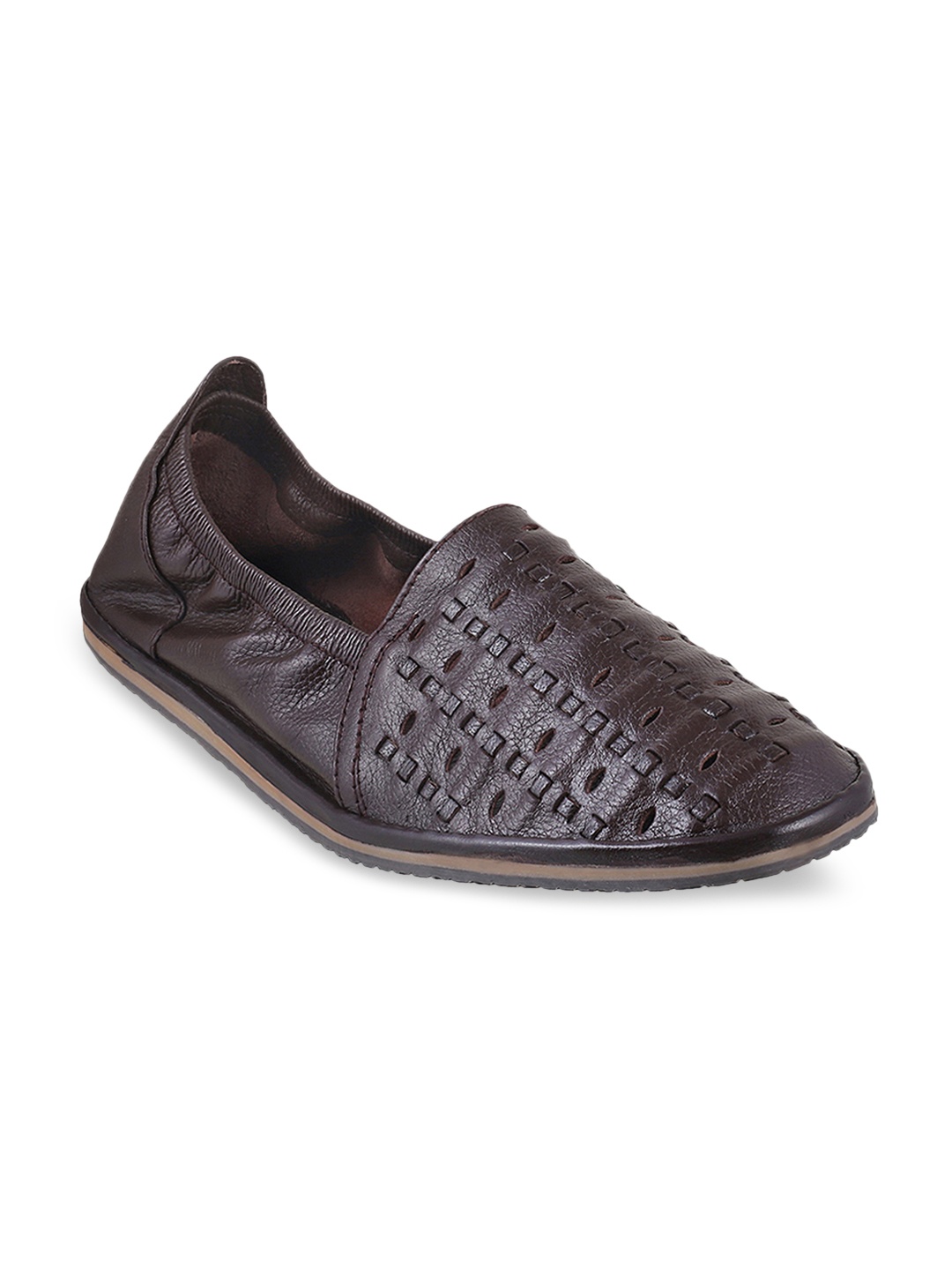 

Mochi Men Brown Leather Casual Slip-On Shoes