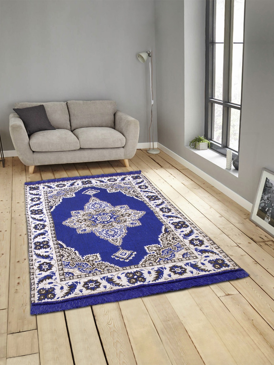 

ROMEE Blue & Beige Printed Anti-Skid Dhurrie