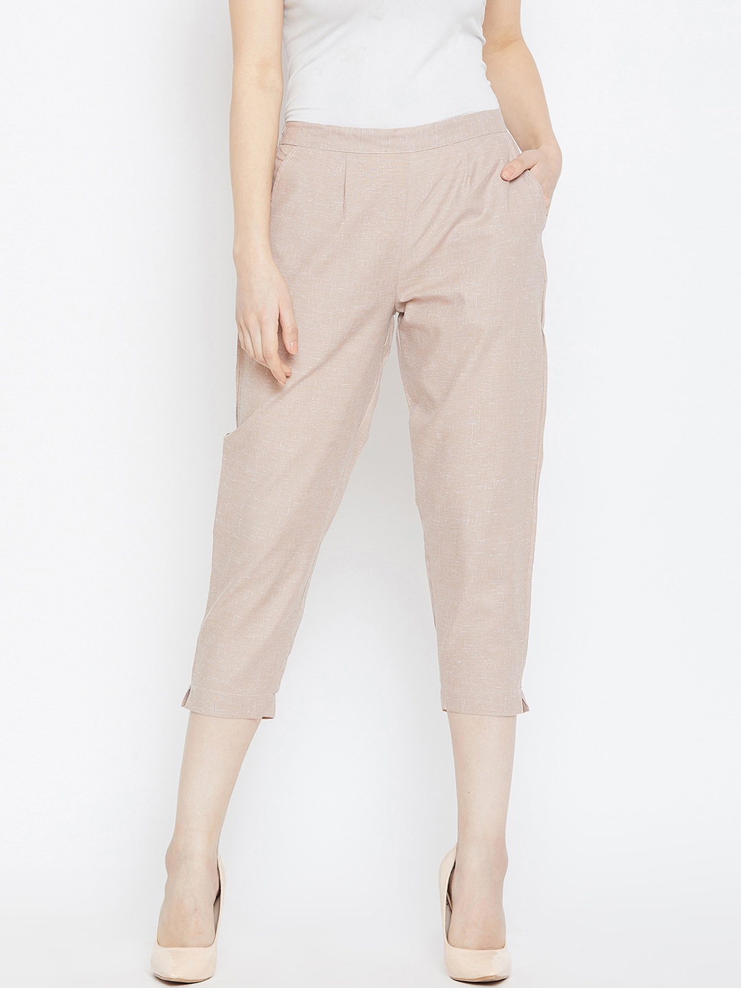 

Bitterlime Women Beige Relaxed Regular Fit Self Design Cigarette Trousers