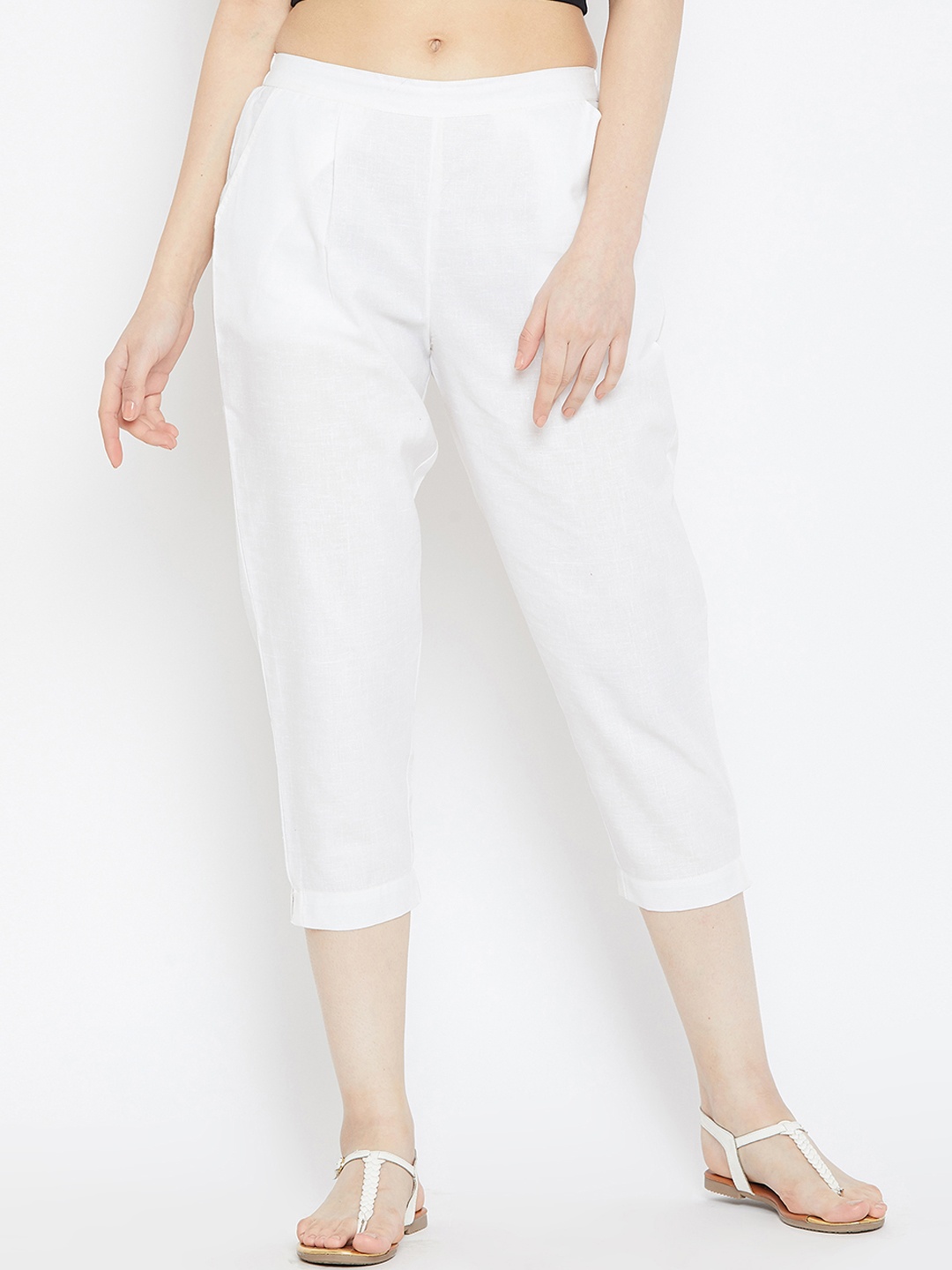 

Bitterlime Women Off-White Relaxed Regular Fit Self Design Cigarette Trousers