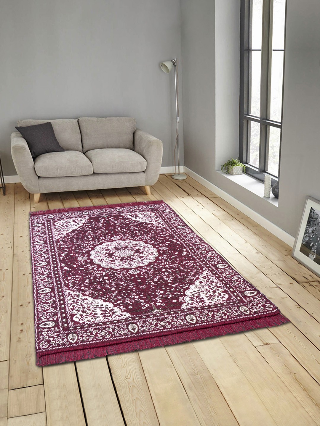 

ROMEE Maroon & Beige Printed Anti-Skid Dhurrie