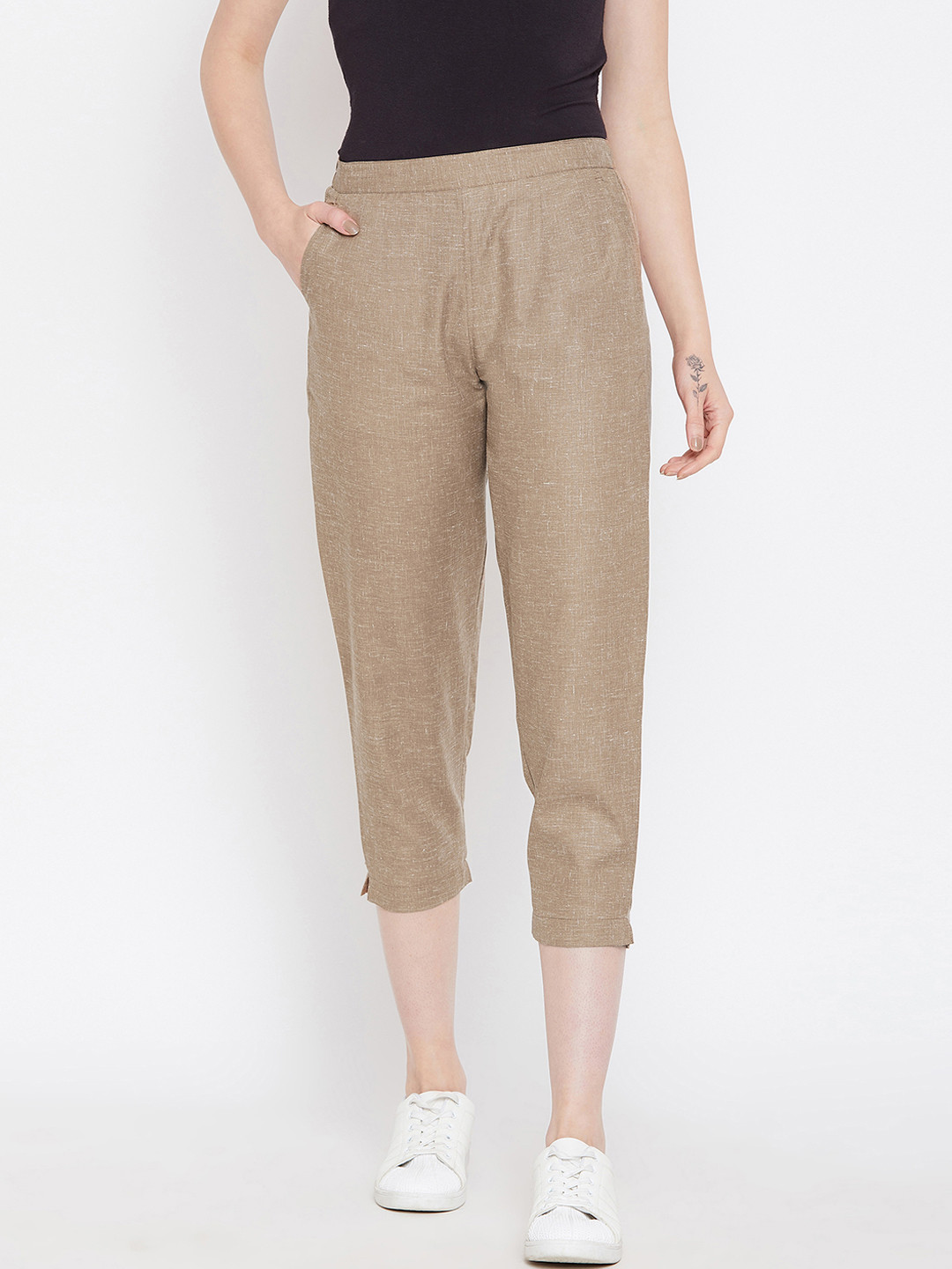 

Bitterlime Women Brown Relaxed Regular Fit Self Design Cigarette Trousers