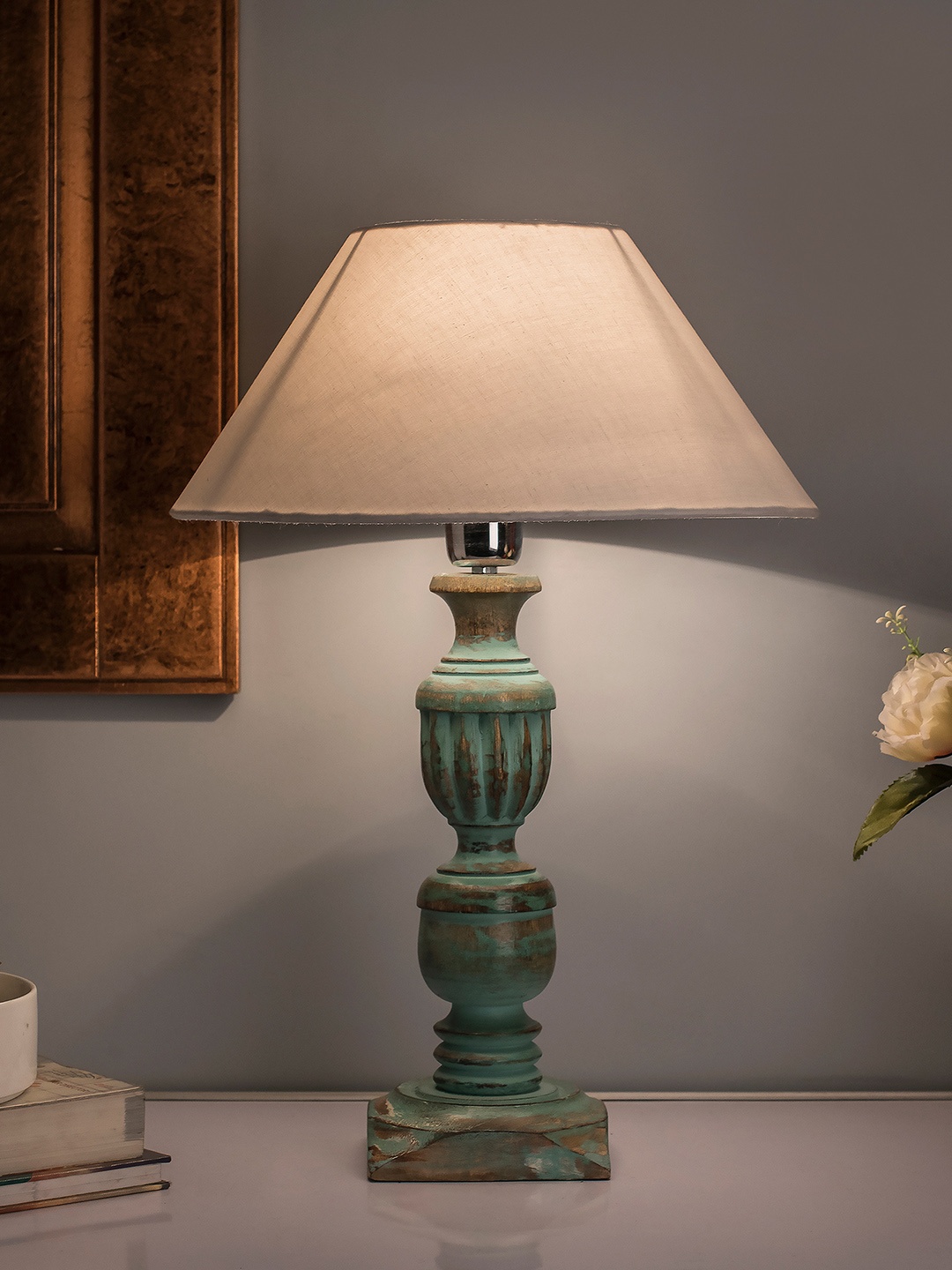 

Homesake Blue & Beige Solid French Trophy Handcrafted Table Lamp with Shade