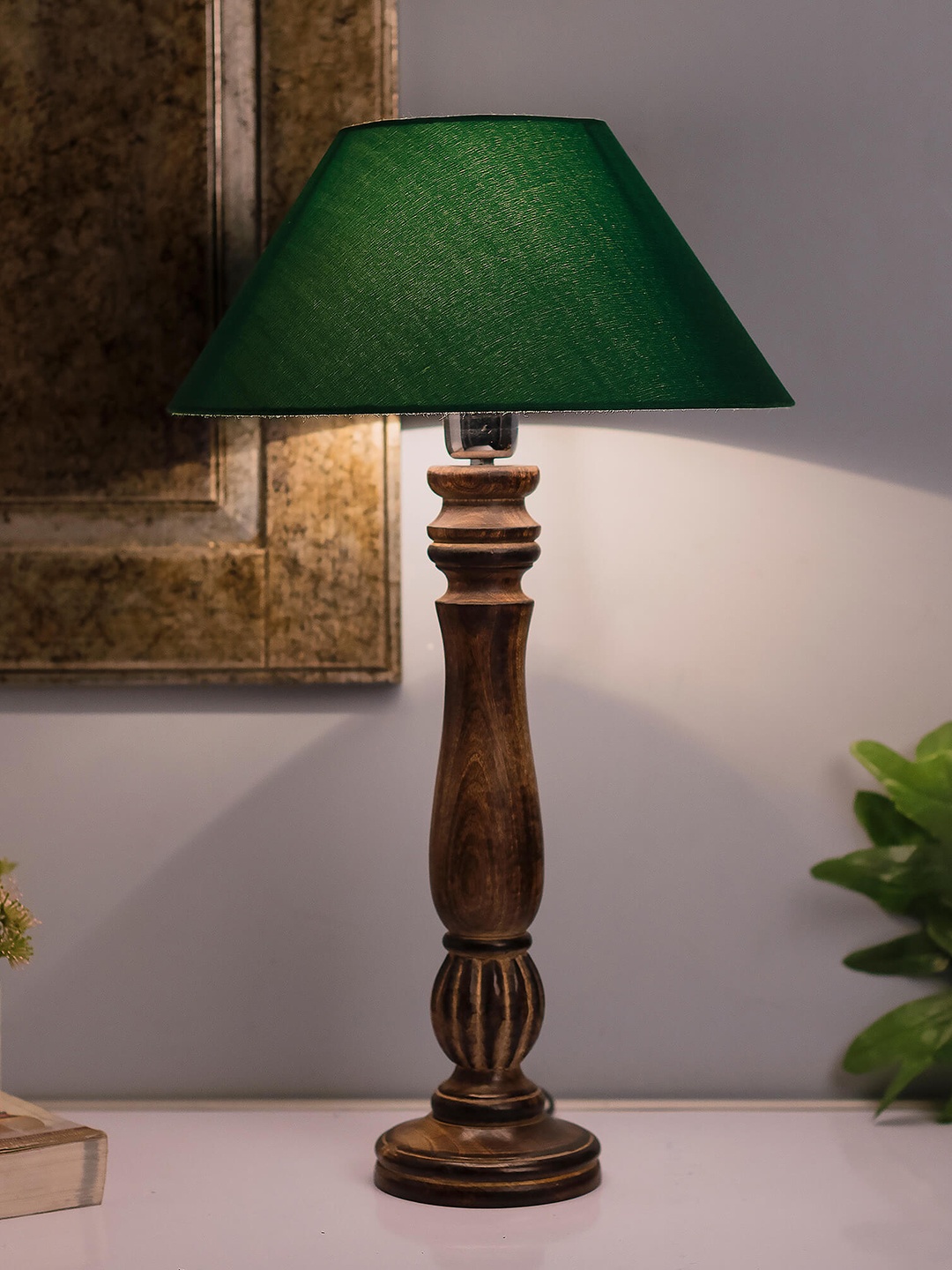 

Homesake Brown & Green Solid Handcrafted Bedside Standard Table Lamp