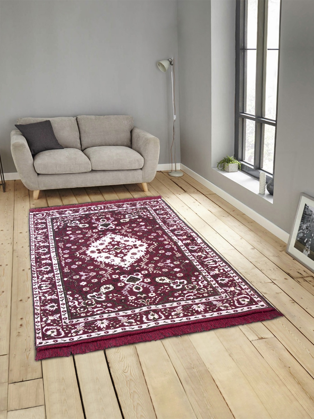 

ROMEE Maroon & Beige Printed Anti-Skid Dhurrie