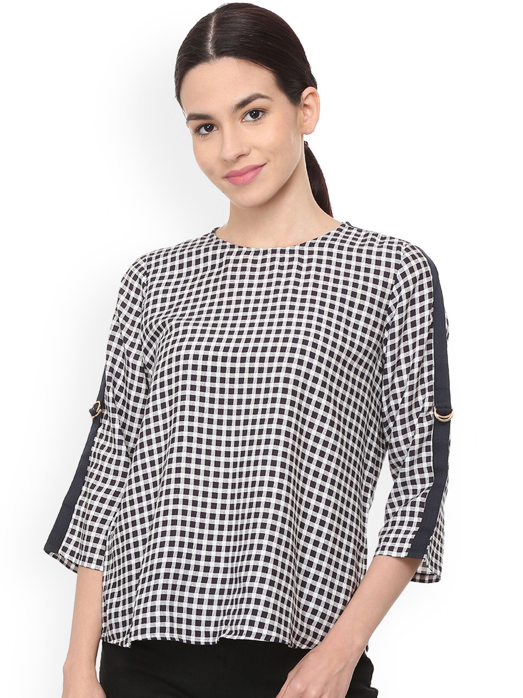 

Van Heusen Women Navy Blue Checked A-Line Top