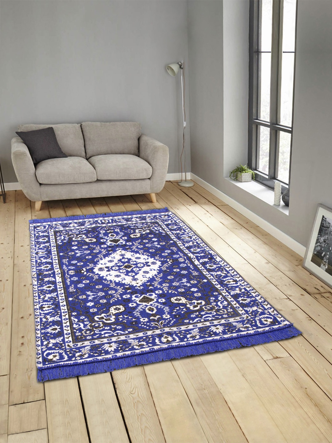 

ROMEE Blue & Beige Printed Anti-Skid Dhurrie