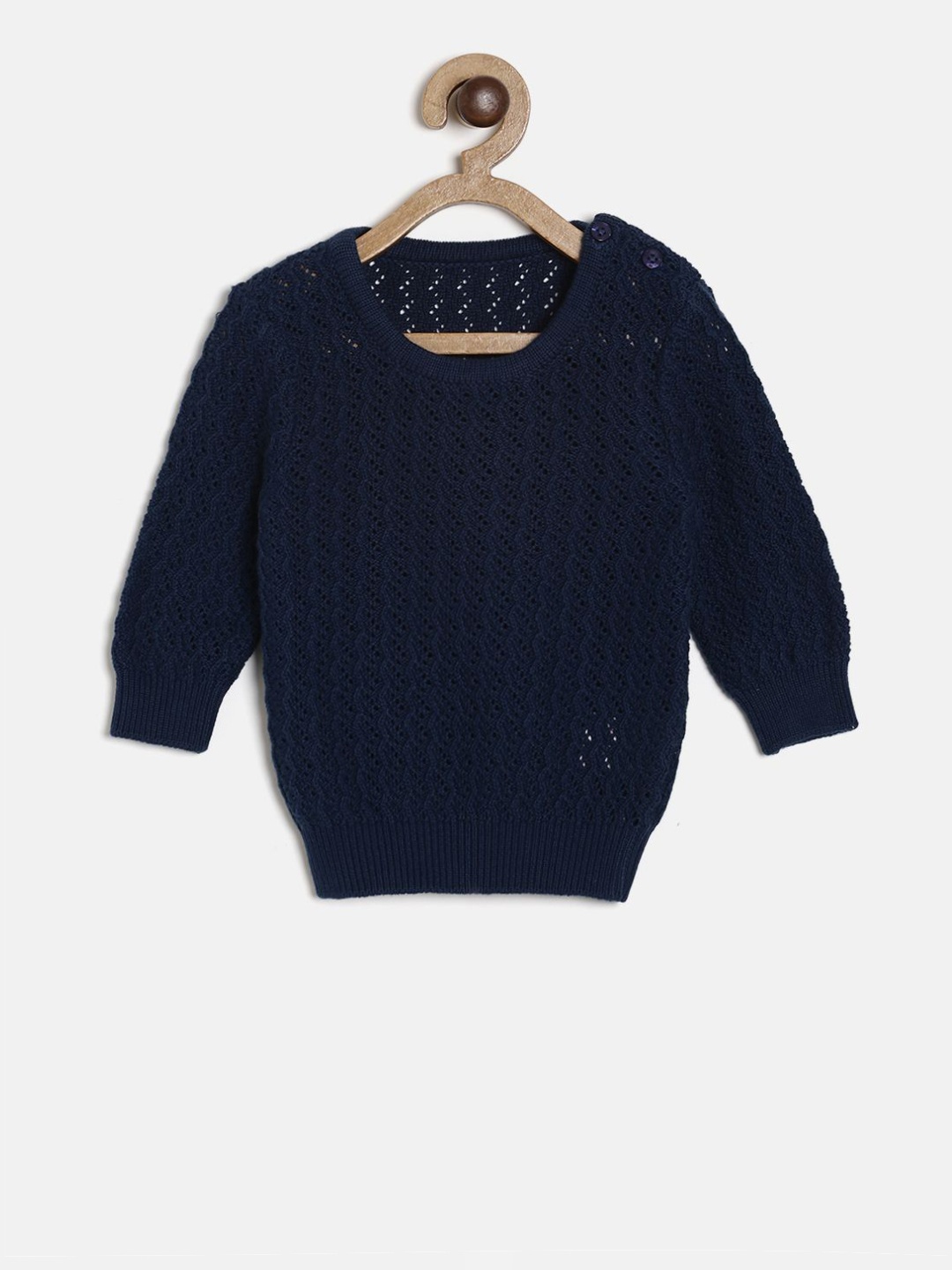 MINI KLUB Girls Navy Blue Solid Sweater