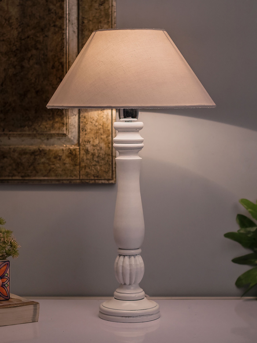 

Homesake White Solid Handcrafted Bedside Standard Table Lamp with Shade