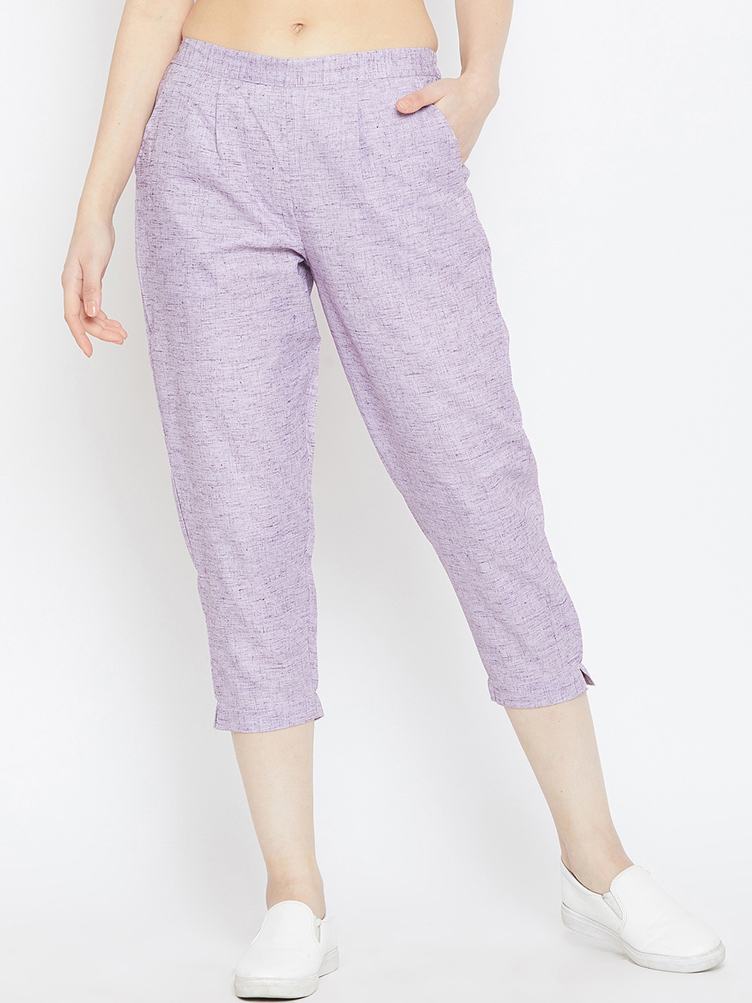 

Bitterlime Women Purple Relaxed Regular Fit Self Design Cigarette Trousers